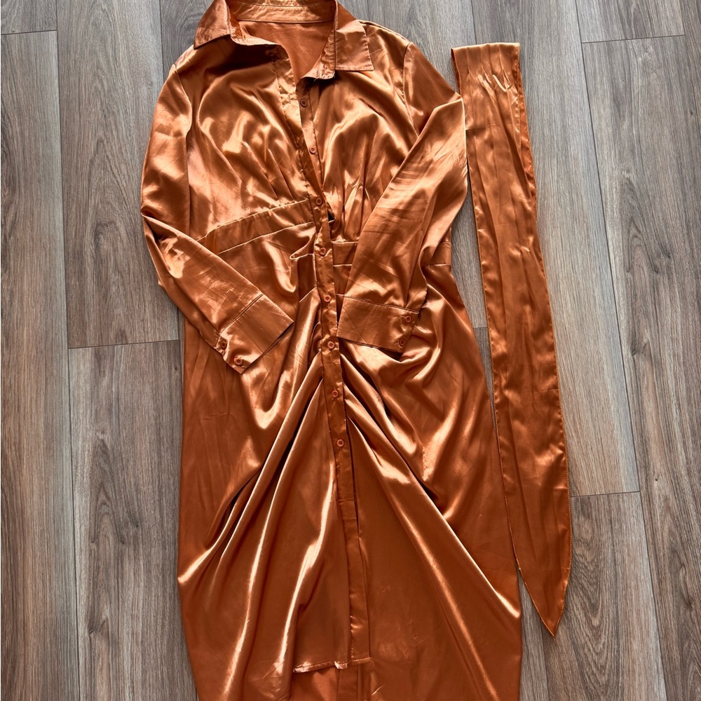 Elegant Satin Orange Dress - Size XL